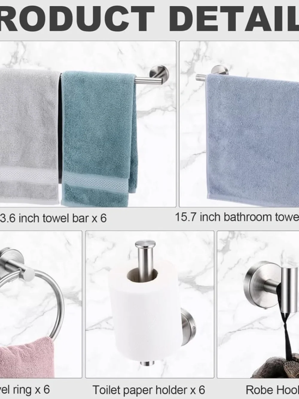 30-Piece Brushed Nickel Bathroom Hardware Set Towel Bar Toilet Paper Holder Hook